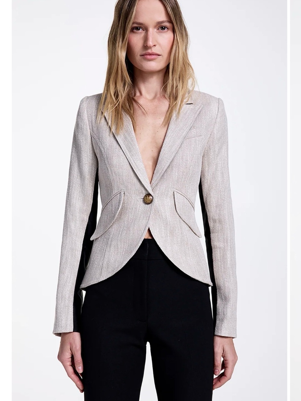 Smythe Light Beige Single-Button Tailored Blazer